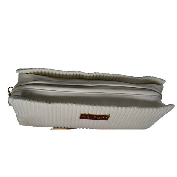 Bvlgari Makeup Bag White Ribbed Cosmetic Bag With Gold Zipper & Charm- LT3177 - Picture 3 of 6